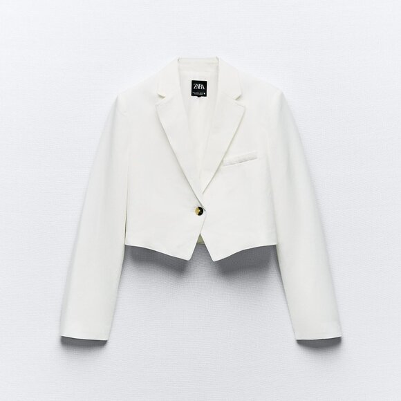 NWT ZARA BASIC CROP BLAZER ECRU - Picture 4 of 8